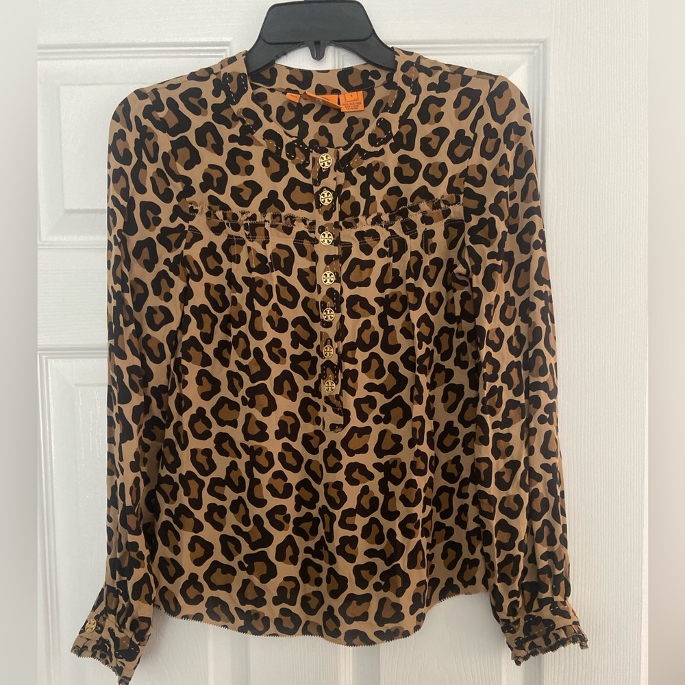 Tory Burch Silk Leopard Print Blouse